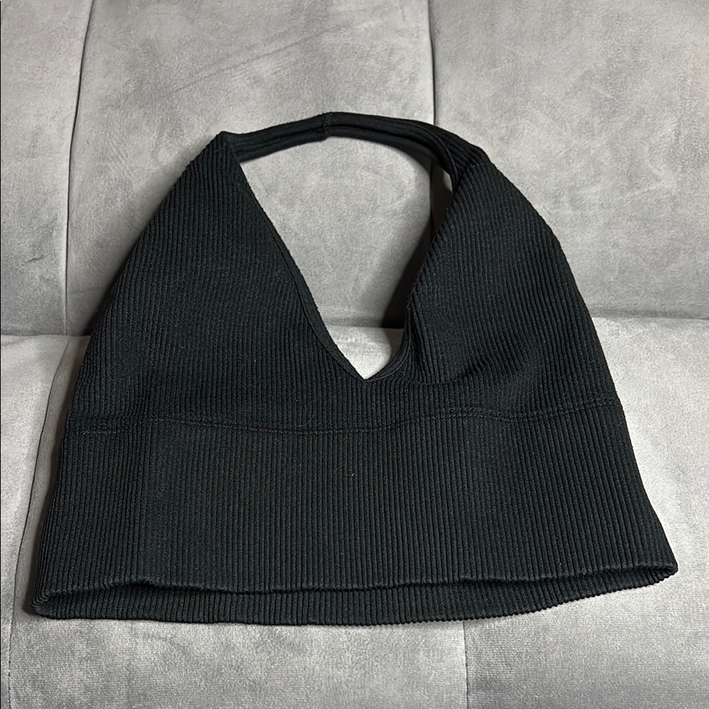 Black Ribbed Halter Bralette